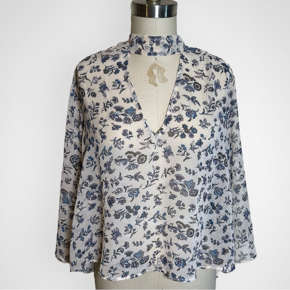 Lucky Brand Chiffon Floral Flutter Sleeve Blouse